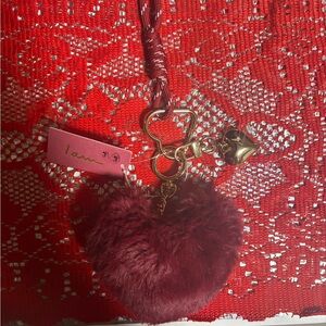 Heart-Shaped Burgundy Keychain with Gold Accents